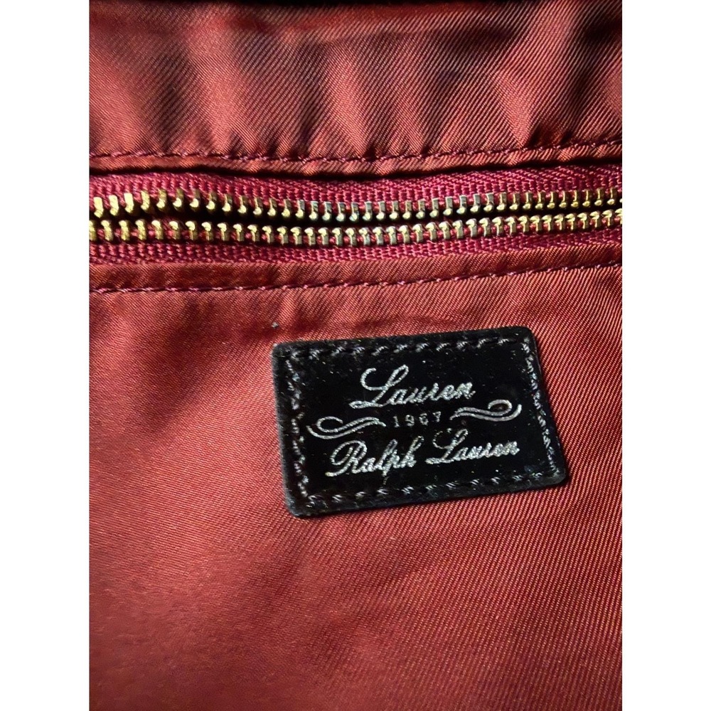1967 Ralph Lauren Brown Monogram Jacquard Tote Bag Black Leather Trim Gold Logo - Picture 3 of 8